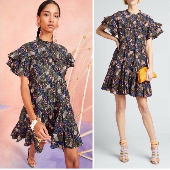 Ulla Johnson Ayla Dress Gerbera Print Ruffle Silk Mini Dress Cap Sleeve 6. Retro - Picture 1 of 10